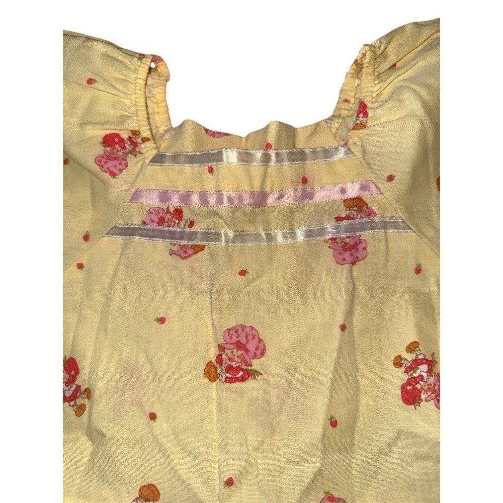 Handmade Organic Dress 5/6 Strawberry Shortcake Print Puff Sleeve 1980's fabric - Picture 6 of 6